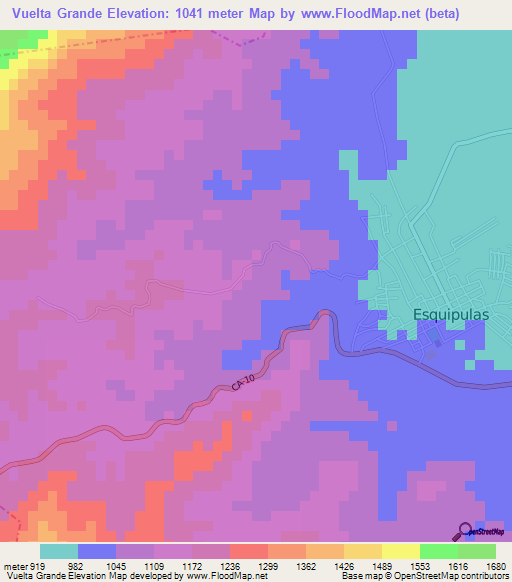 Vuelta Grande,Guatemala Elevation Map