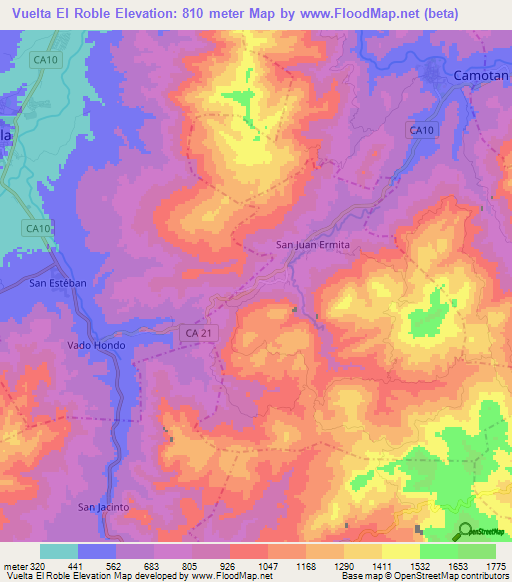 Vuelta El Roble,Guatemala Elevation Map