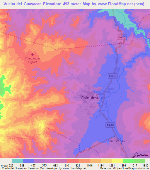 Vuelta del Guayacan,Guatemala Elevation Map