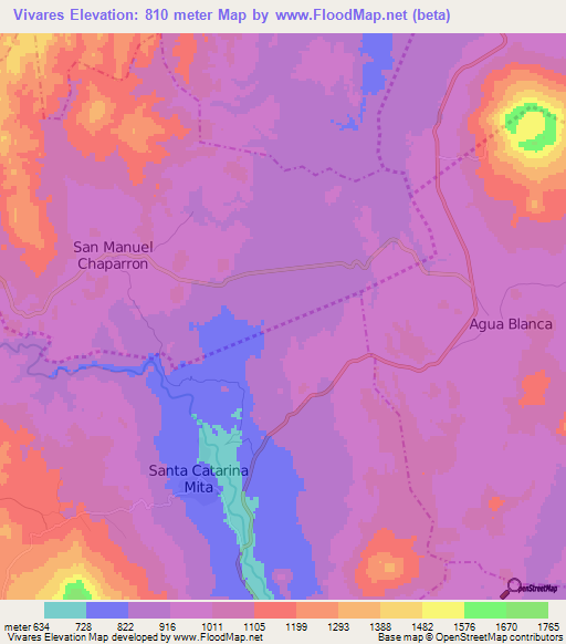 Vivares,Guatemala Elevation Map