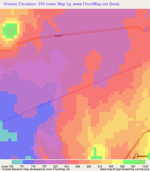 Vivares,Guatemala Elevation Map