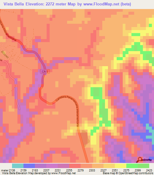 Vista Bella,Guatemala Elevation Map