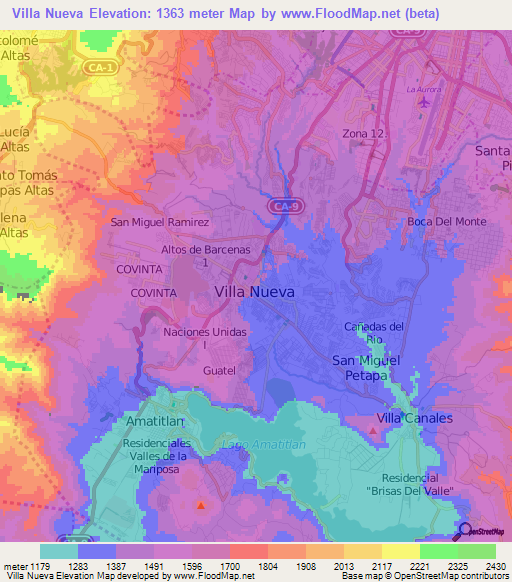 Villa Nueva,Guatemala Elevation Map