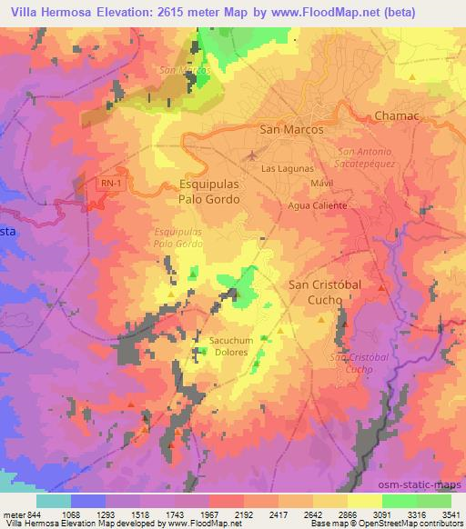 Villa Hermosa,Guatemala Elevation Map