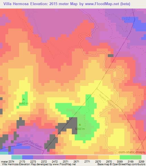 Villa Hermosa,Guatemala Elevation Map