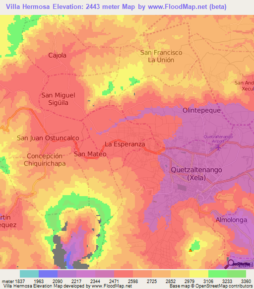 Villa Hermosa,Guatemala Elevation Map