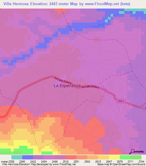 Villa Hermosa,Guatemala Elevation Map