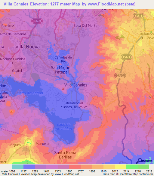 Villa Canales,Guatemala Elevation Map