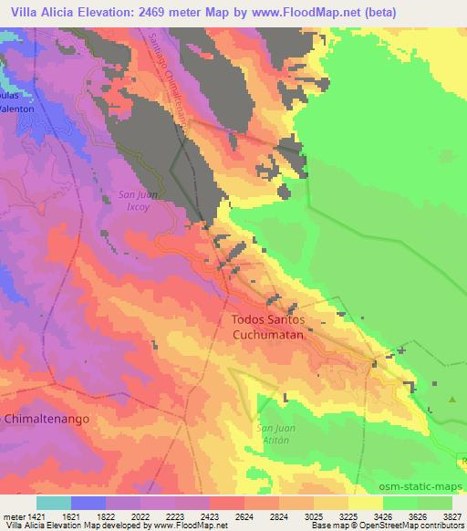 Villa Alicia,Guatemala Elevation Map