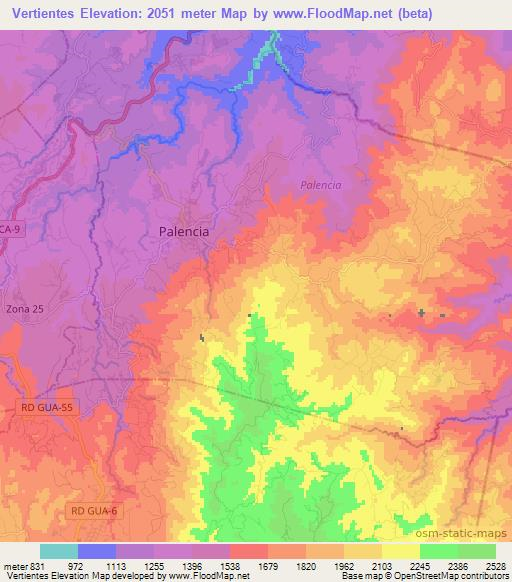 Vertientes,Guatemala Elevation Map