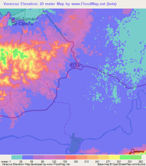 Veracruz,Guatemala Elevation Map