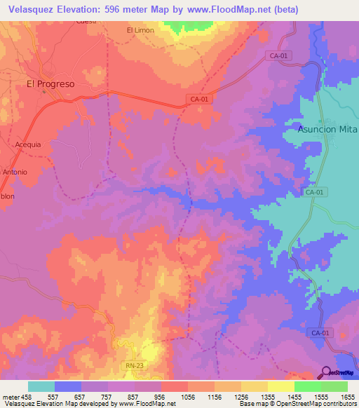 Velasquez,Guatemala Elevation Map