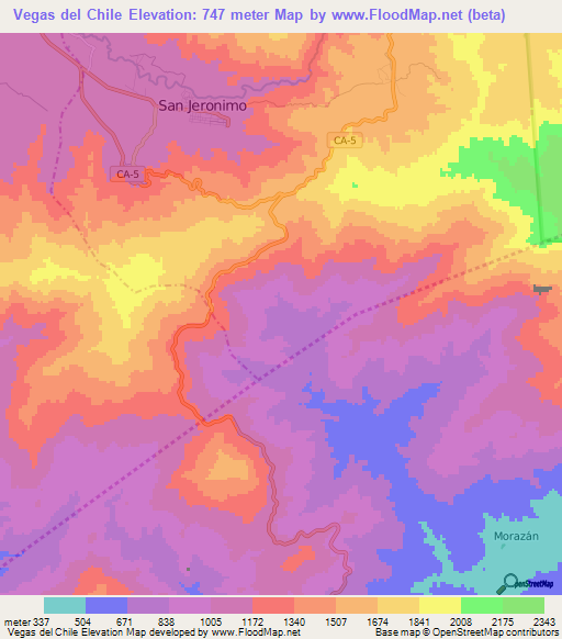 Vegas del Chile,Guatemala Elevation Map