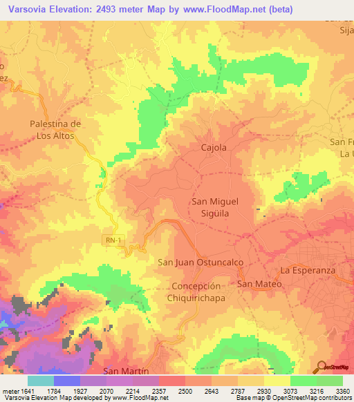 Varsovia,Guatemala Elevation Map