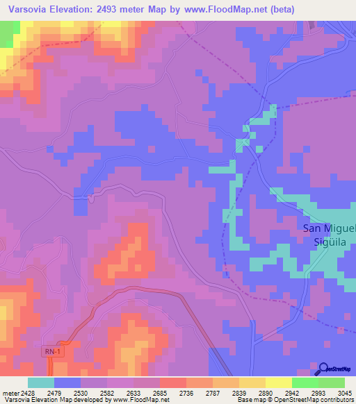 Varsovia,Guatemala Elevation Map