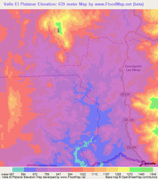 Valle El Platanar,Guatemala Elevation Map