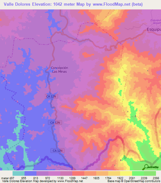 Valle Dolores,Guatemala Elevation Map