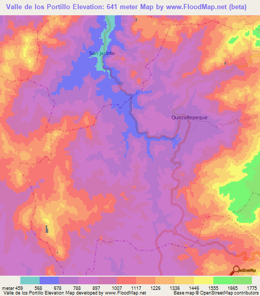 Valle de los Portillo,Guatemala Elevation Map