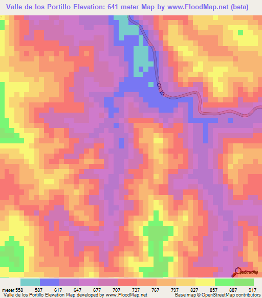 Valle de los Portillo,Guatemala Elevation Map