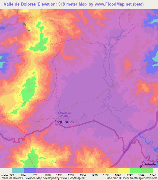 Valle de Dolores,Guatemala Elevation Map