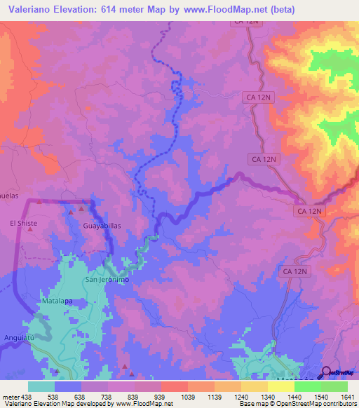 Valeriano,Guatemala Elevation Map