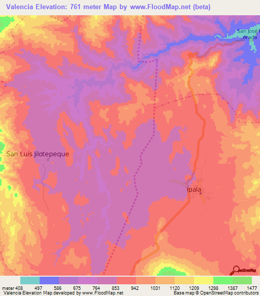 Valencia,Guatemala Elevation Map