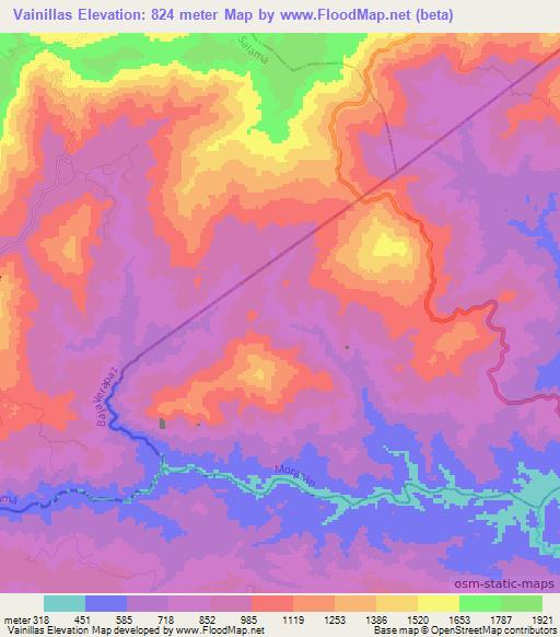 Vainillas,Guatemala Elevation Map