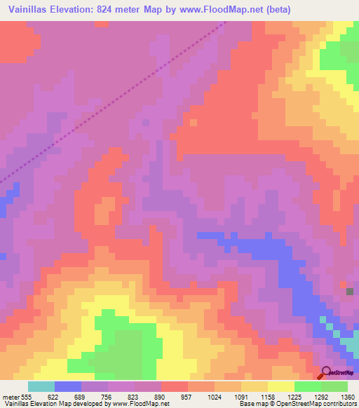 Vainillas,Guatemala Elevation Map