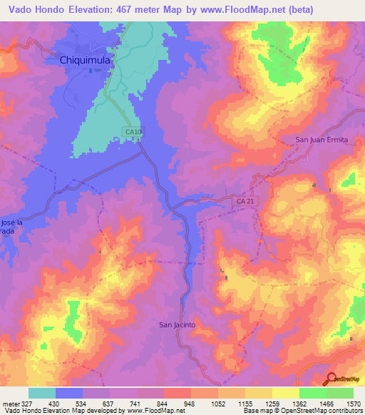 Vado Hondo,Guatemala Elevation Map