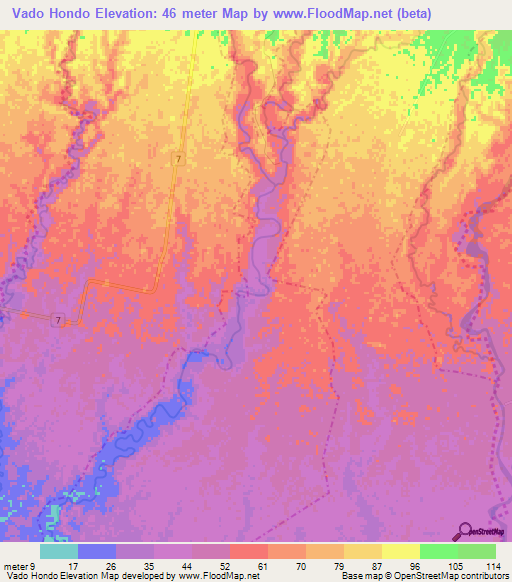 Vado Hondo,Guatemala Elevation Map