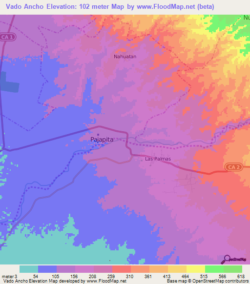 Vado Ancho,Guatemala Elevation Map