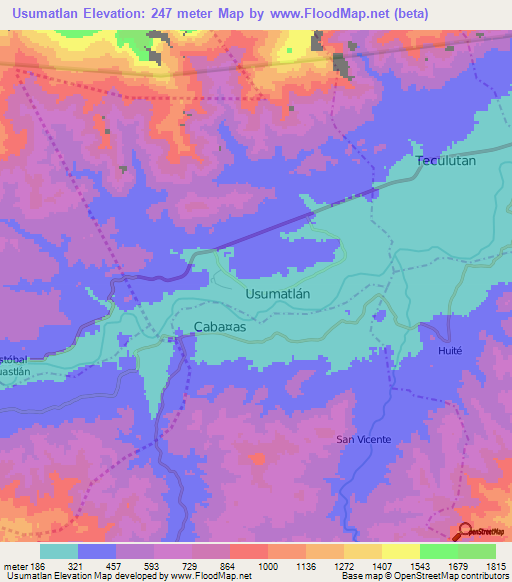 Usumatlan,Guatemala Elevation Map