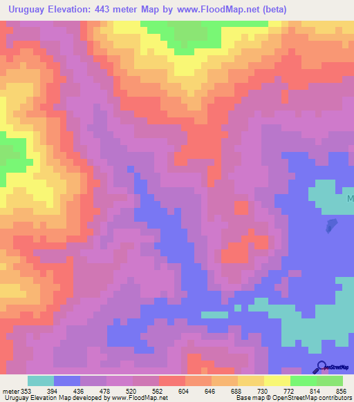 Uruguay,Guatemala Elevation Map