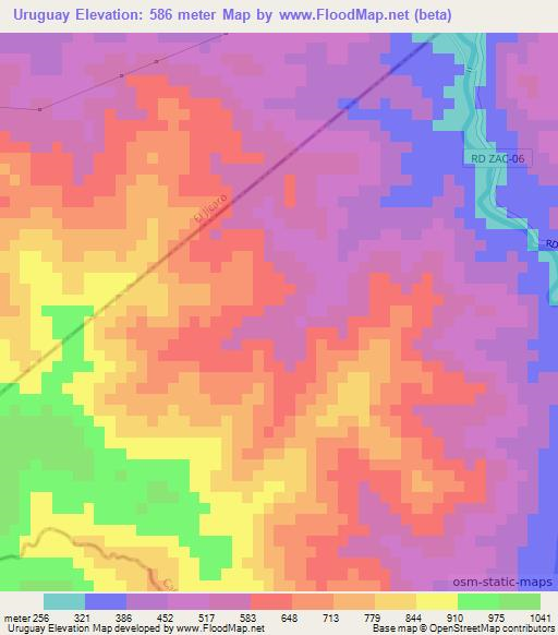 Uruguay,Guatemala Elevation Map