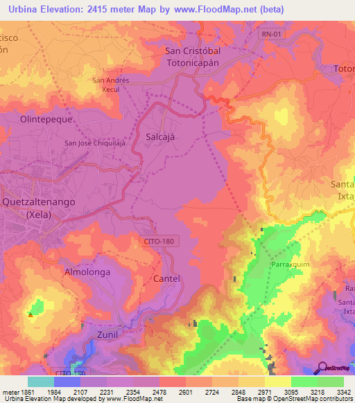 Urbina,Guatemala Elevation Map