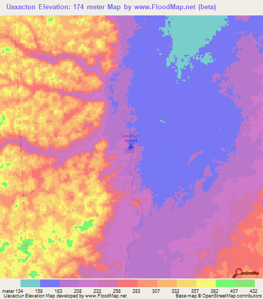 Uaxactun,Guatemala Elevation Map