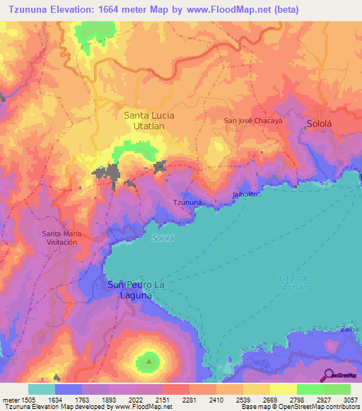 Tzununa,Guatemala Elevation Map