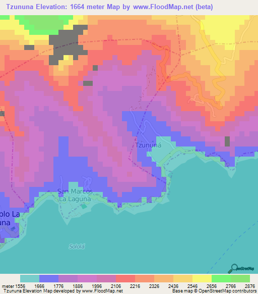 Tzununa,Guatemala Elevation Map