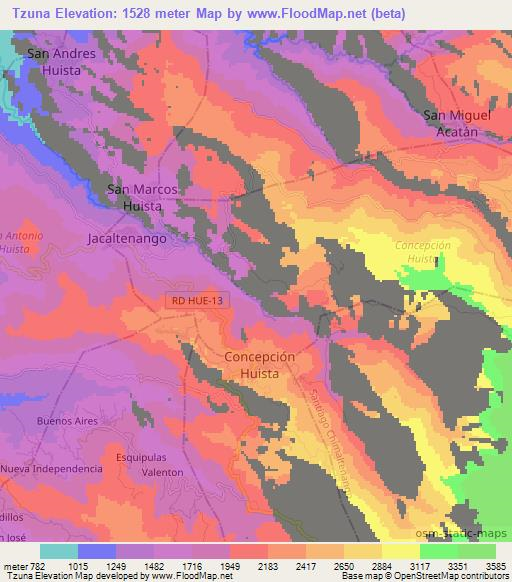 Tzuna,Guatemala Elevation Map