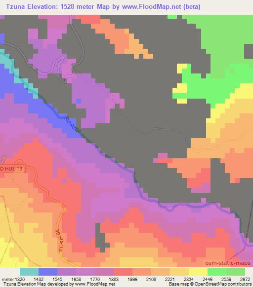 Tzuna,Guatemala Elevation Map