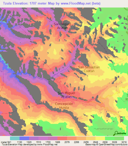 Tzula,Guatemala Elevation Map