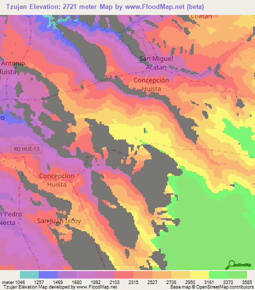 Tzujan,Guatemala Elevation Map