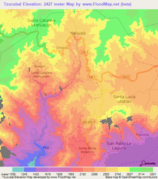 Tzucubal,Guatemala Elevation Map