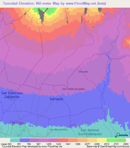 Tzucubal,Guatemala Elevation Map