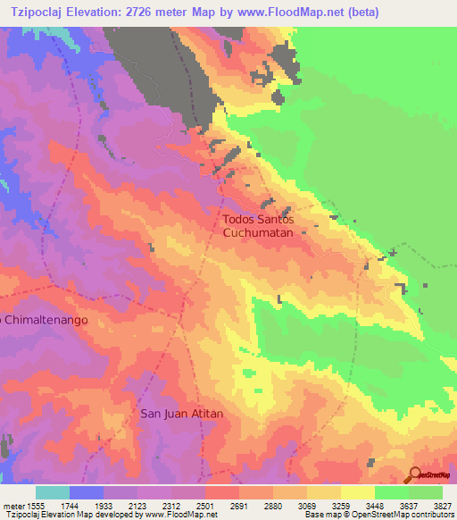 Tzipoclaj,Guatemala Elevation Map