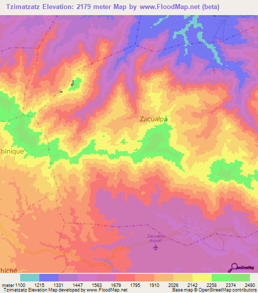 Tzimatzatz,Guatemala Elevation Map