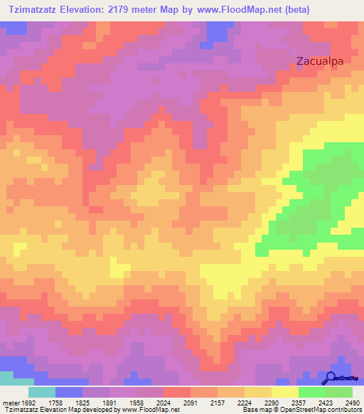 Tzimatzatz,Guatemala Elevation Map