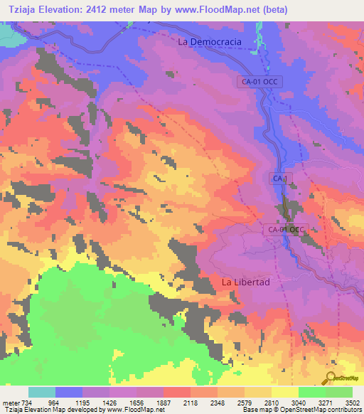 Tziaja,Guatemala Elevation Map