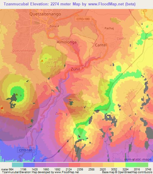 Tzanmucubal,Guatemala Elevation Map