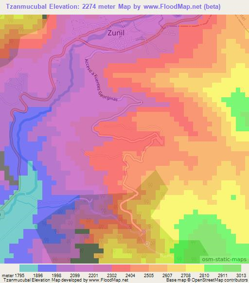 Tzanmucubal,Guatemala Elevation Map